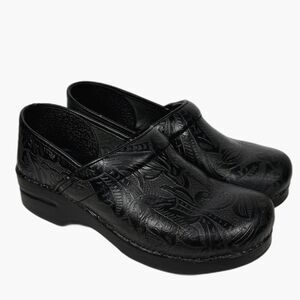 Dansko Professional Clogs Womens 41 Black Tooled Leather Nursing Comfort